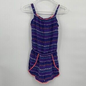 Cherokee Shorts Romper Tank Blue Print Eyelet Trim L 10/12